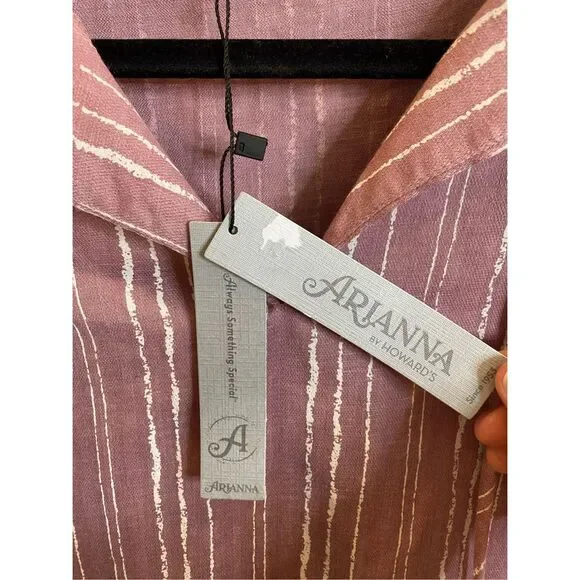 Arianna by Howard’s NWT Pink Mauve White Lines Drop Shoulder Blouse Top Women’s - Picture 3 of 8